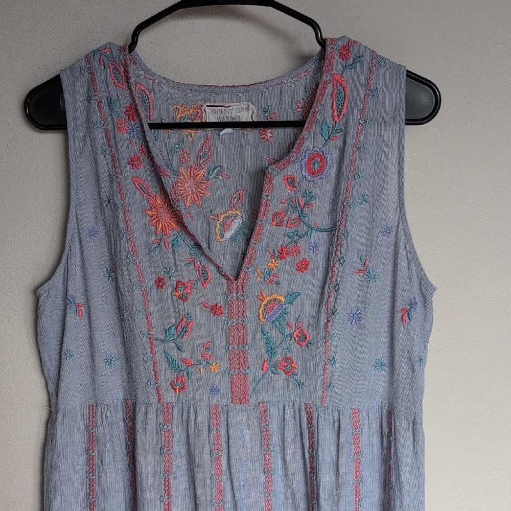 Johnny Was Workshop Mini Dress with Floral And Feather Embroidery Size Small - Picture 3 of 9